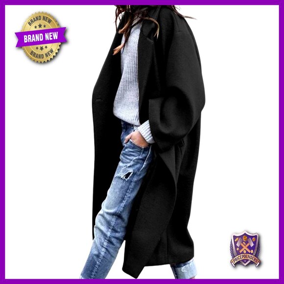 Oversized Wool Blend Trench Coat Double Breasted Long Winter Overcoat Chic